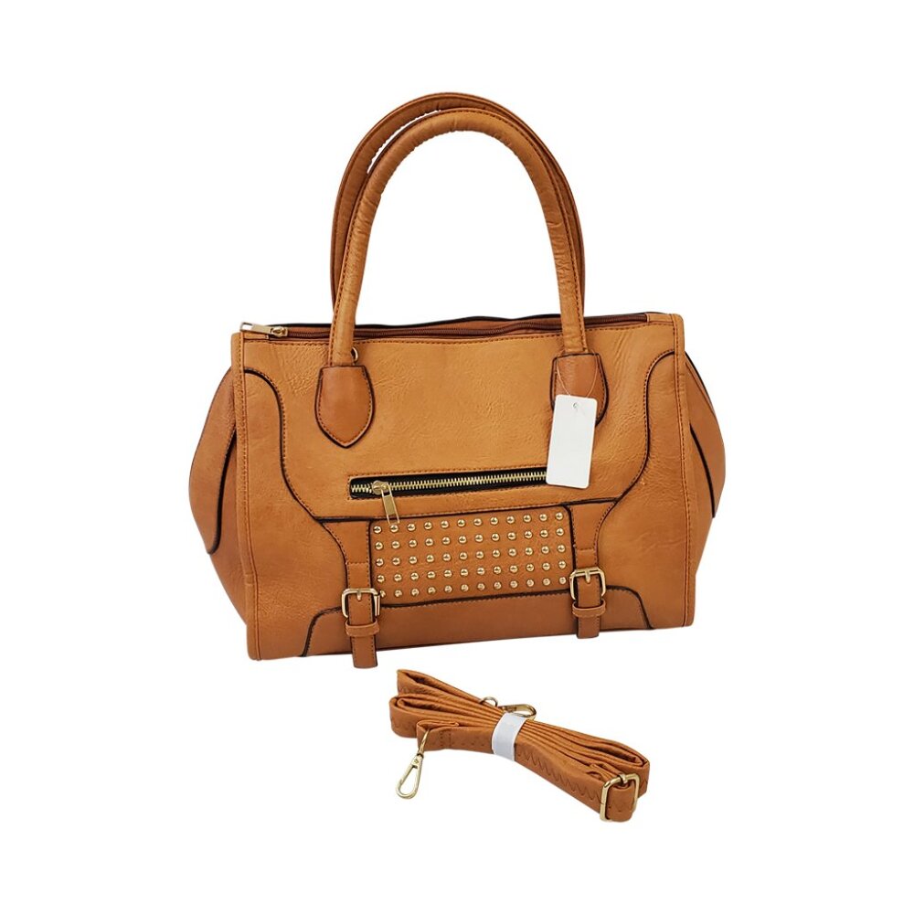 Stylish Tan Handbag with Gold Stud Detailing